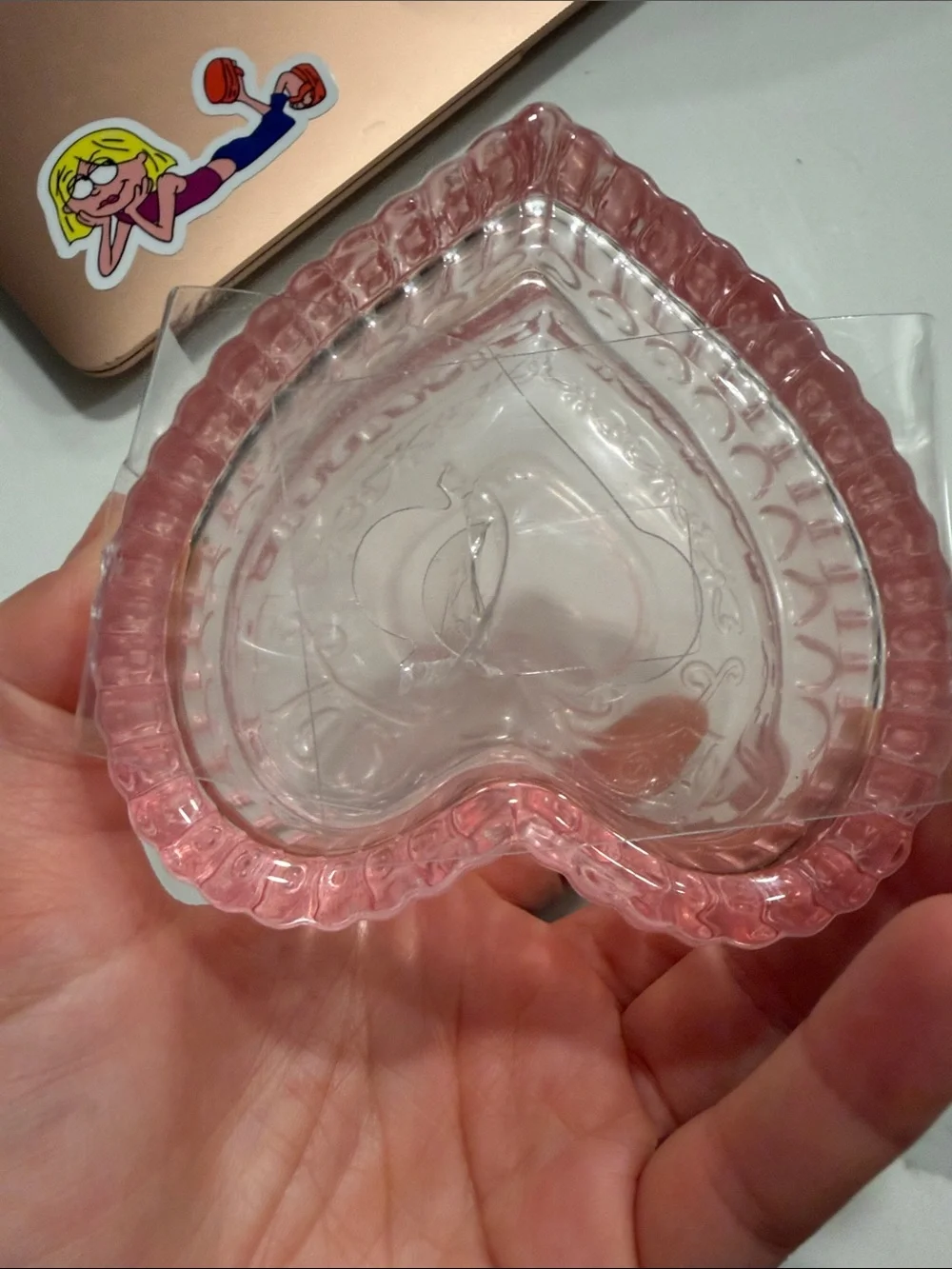 Pink Heart-Shaped Glass Trinket Dish